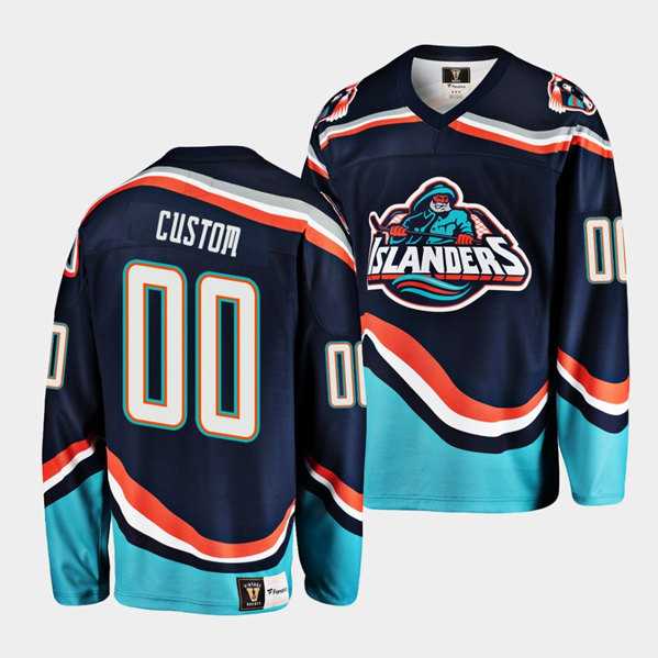 Mens New York Islanders Custom Navy 2022 Reverse Retro Stitched Jersey->customized nhl jersey->Custom Jersey
